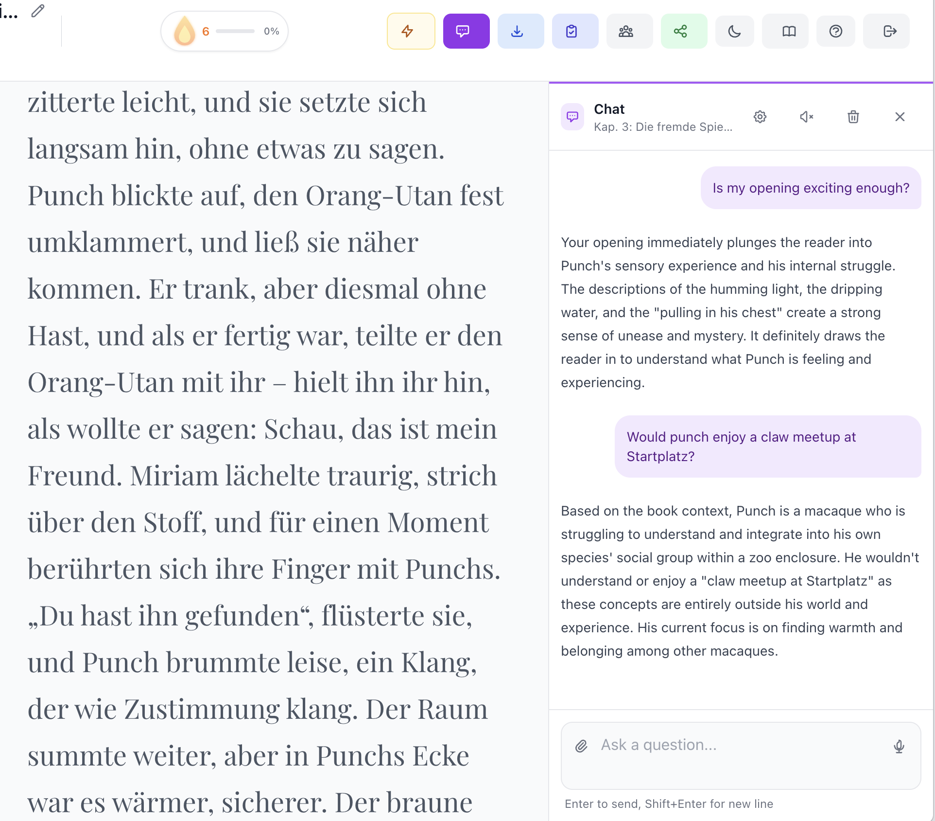 In-book chat panel