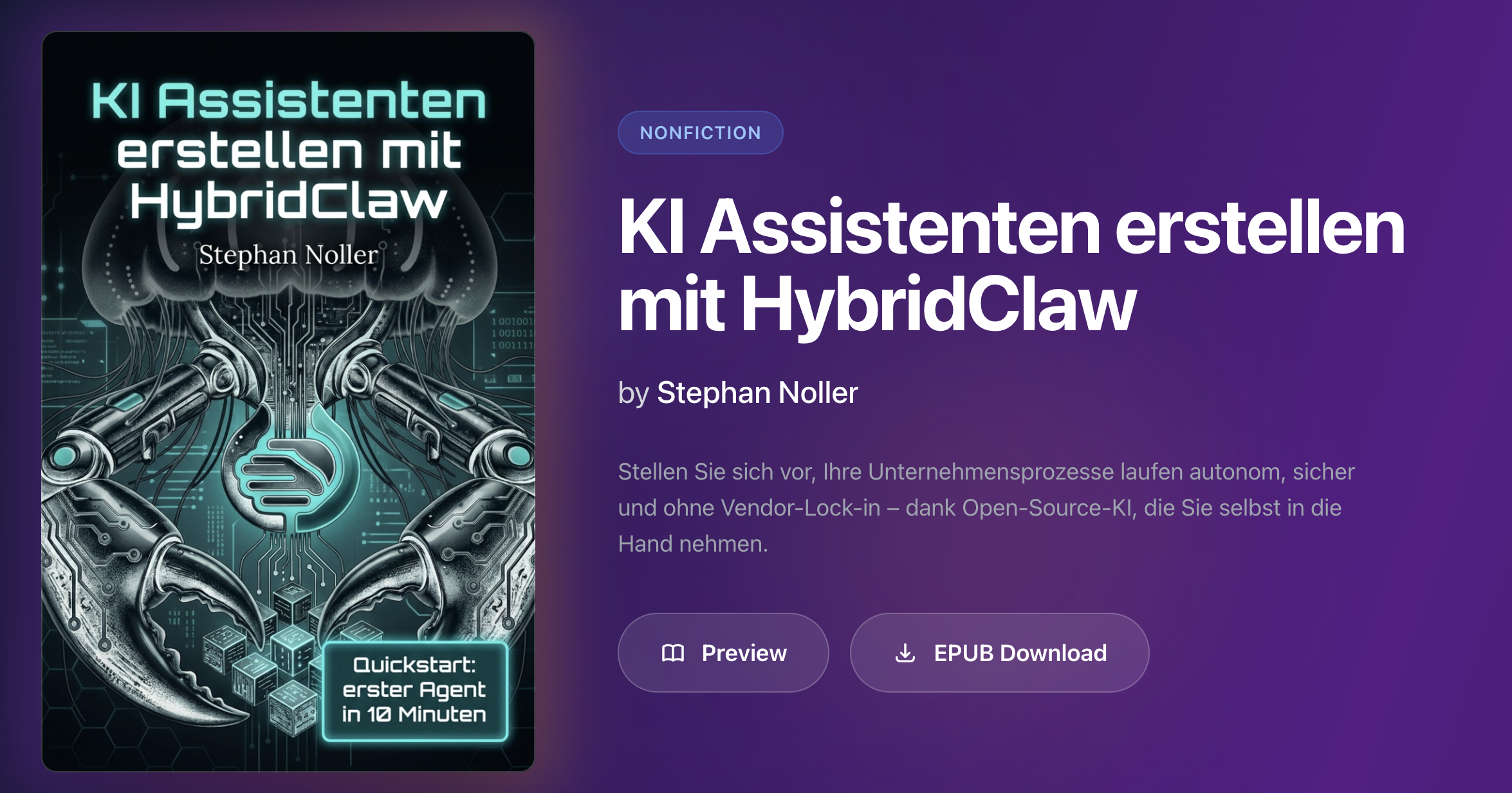 Generated e-book: KI Assistenten erstellen mit HybridClaw — Preview / EPUB Download
